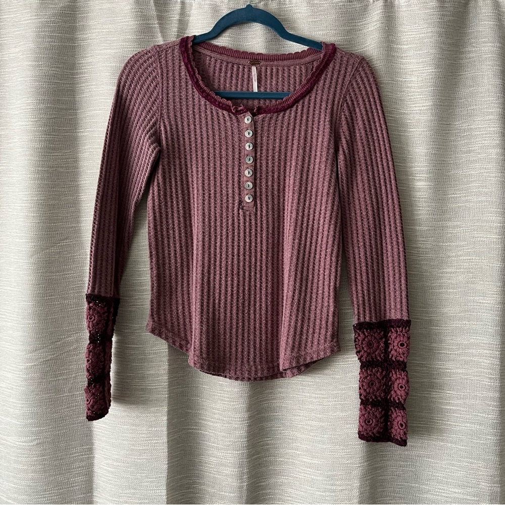 Pink Free People Crochet Cuff Thermal Small